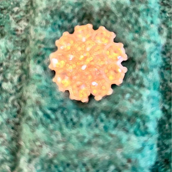 Emerald green cable knit cardigan with jeweled buttons. - Picture 5 of 7